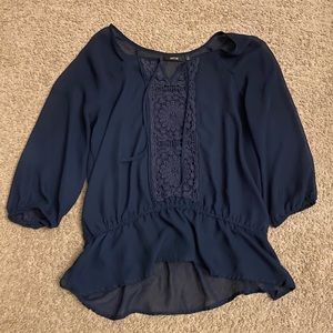 Apt. 9 Blue Sheer Lace Peasant Boho Blouse